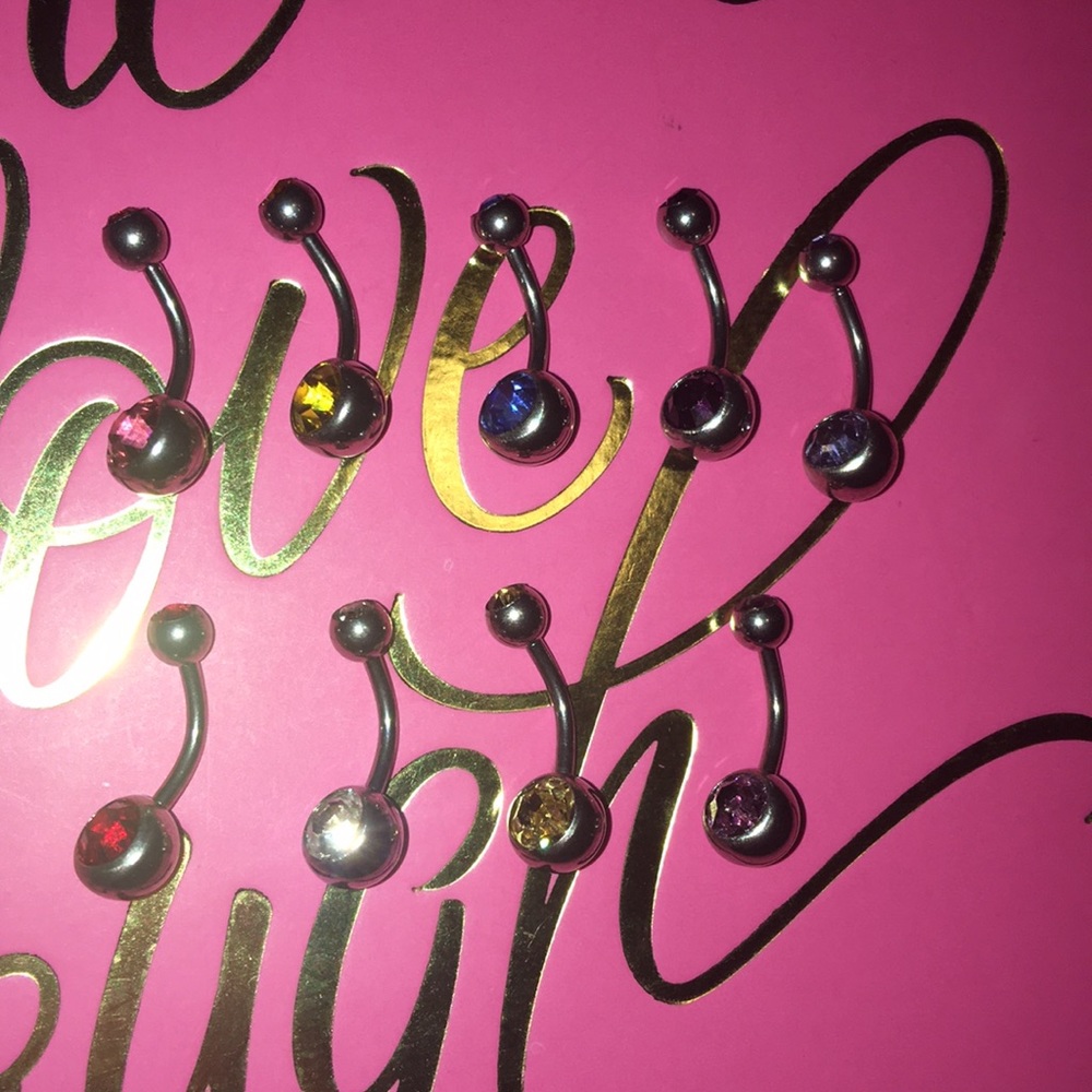 bundle 9 silver rinestone belly rings